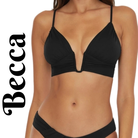 Becca Womens Shirred Black Bikini Top D Cup Phoebe Wire Front Ties In Back Adj. - Picture 1 of 13